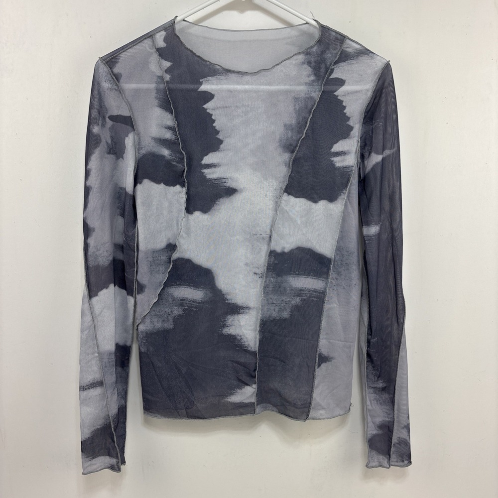 Y2K Inspired Abstract Exposed Seams Mesh Fitted Womens Top Streetwear Graphic